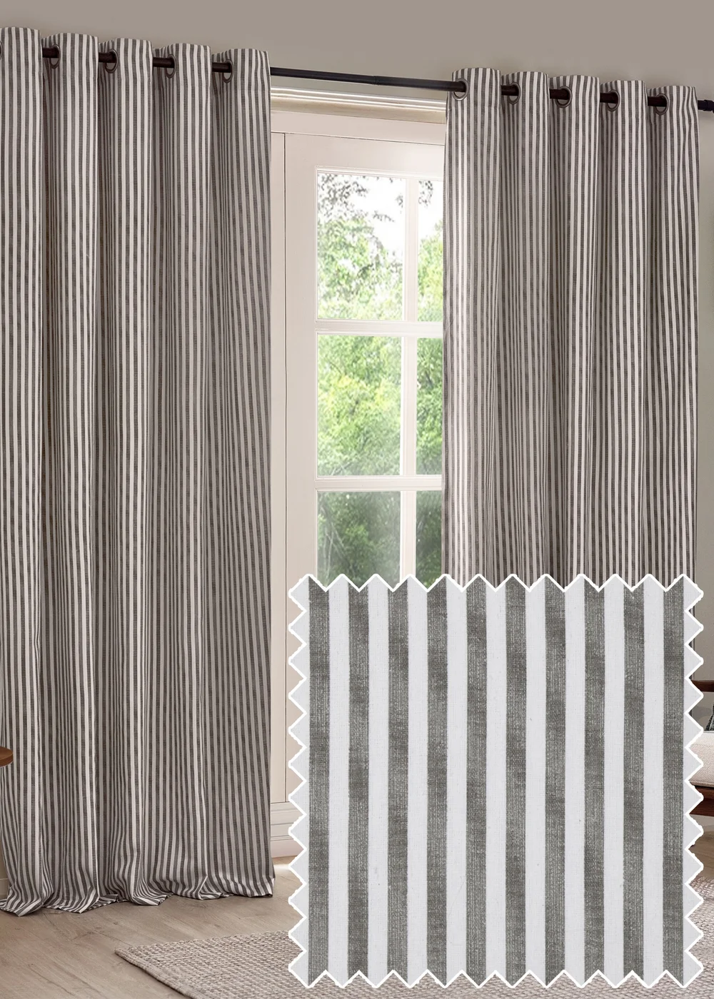 Yard Hebden Stripe Cotton Eylet Curtains Grey - 90W X 54D Image 1