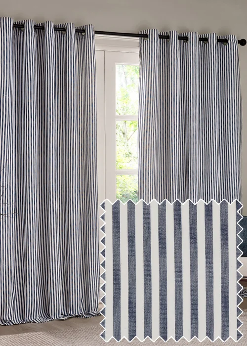 Yard Hebden Stripe Cotton Eylet Curtains Navy - 46W X 54D (117x137cm Image 1