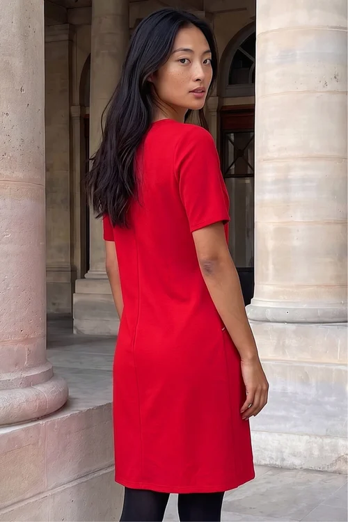 Roman Red Petite Zip Detail Pocket Shift Dress - 10 Image 2