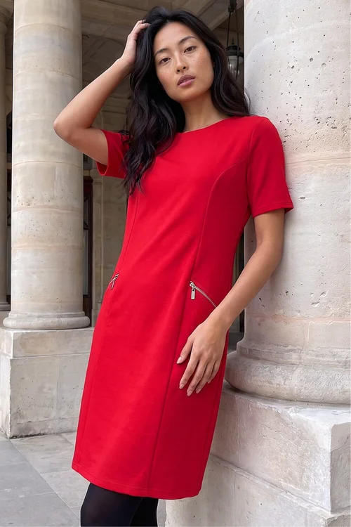 Roman Red Petite Zip Detail Pocket Shift Dress - 10 Image 1