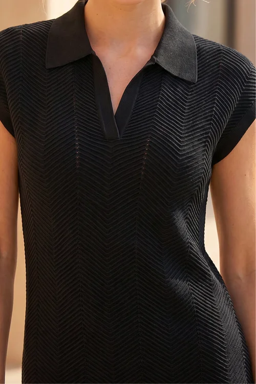 Roman Black Textured Zig Zag Knit Midi Dress - 14 Image 4