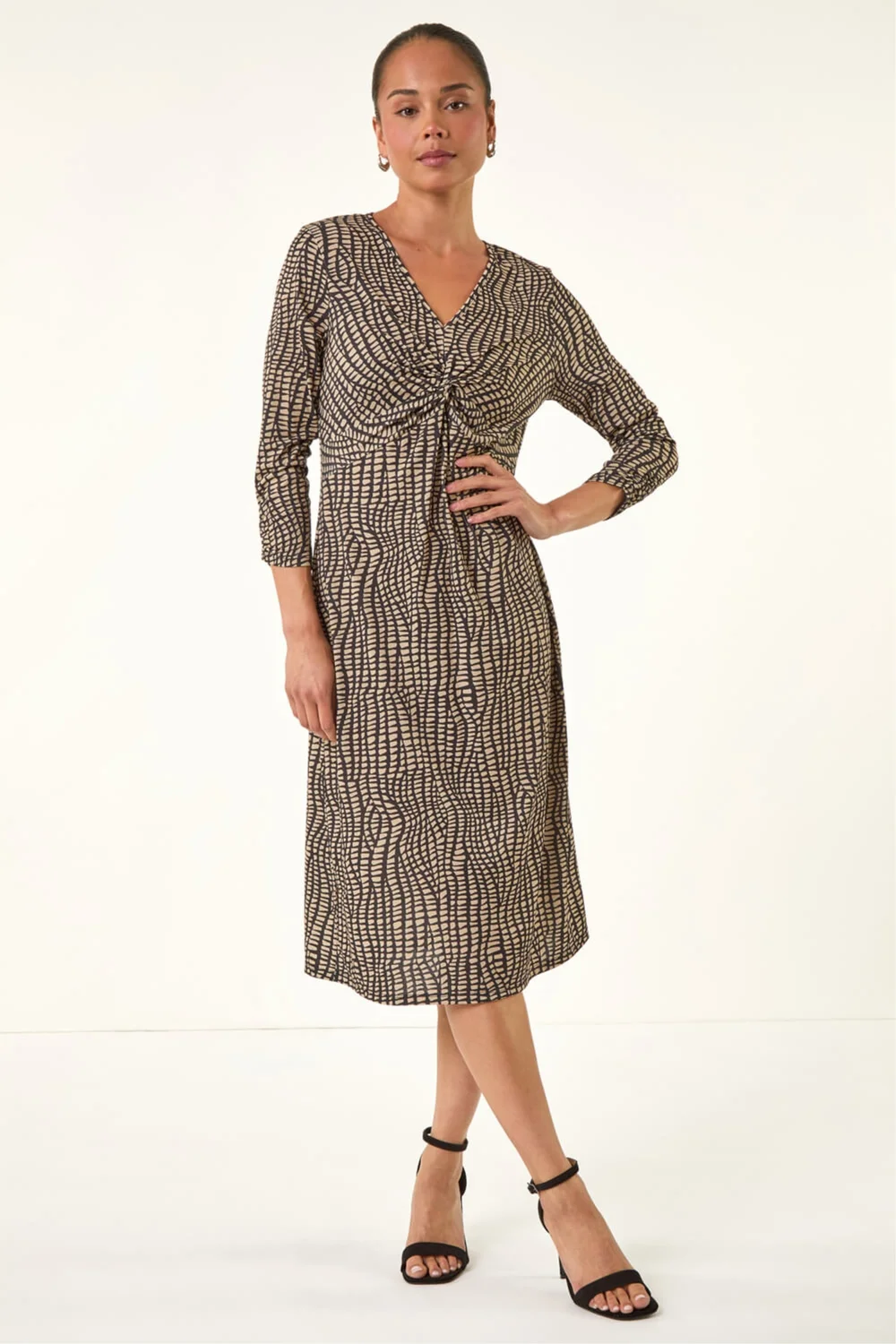 Roman Mocha Petite Abstract Twist Front Dress - 14 Image 2