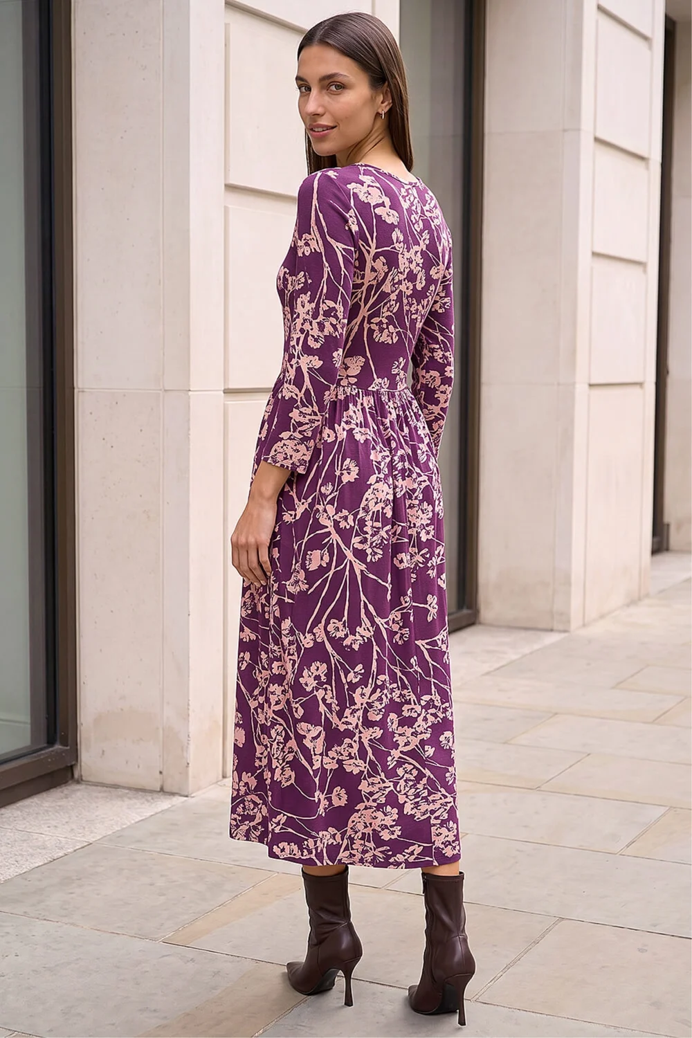 Roman Purple Shadow Floral Stretch Midi Dress - 10 Image 2