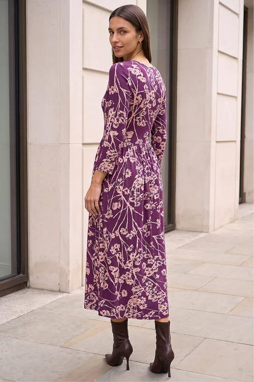 Roman Purple Shadow Floral Stretch Midi Dress - 10 Image 2