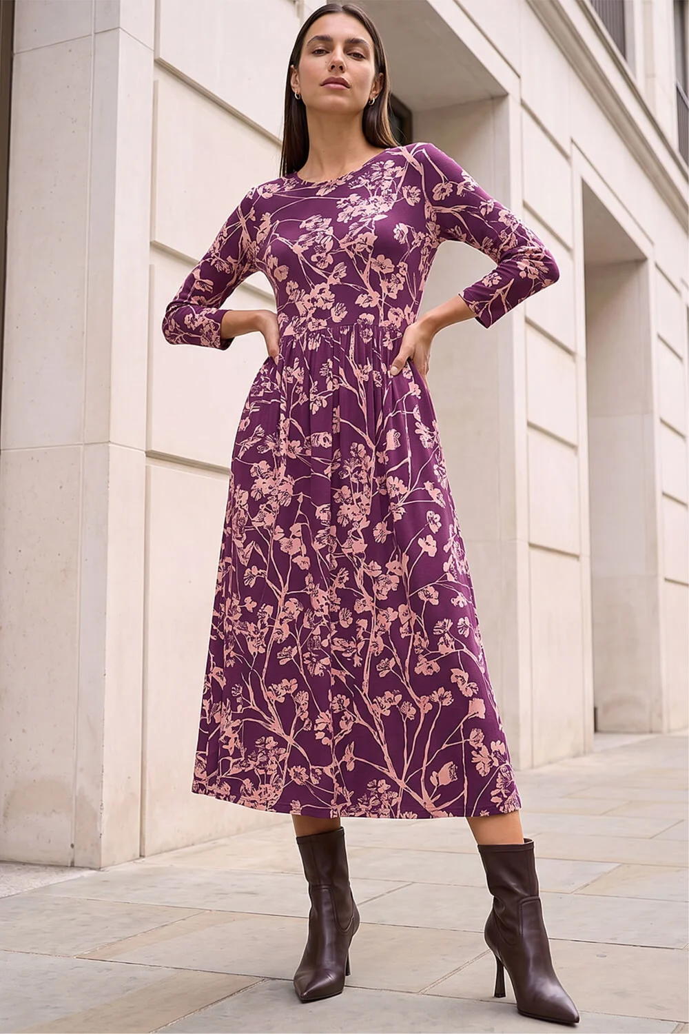 Roman Purple Shadow Floral Stretch Midi Dress - 10 Image 3