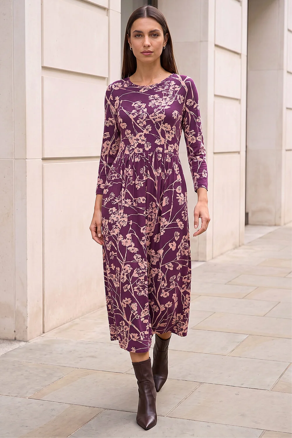 Roman Purple Shadow Floral Stretch Midi Dress - 10 Image 1
