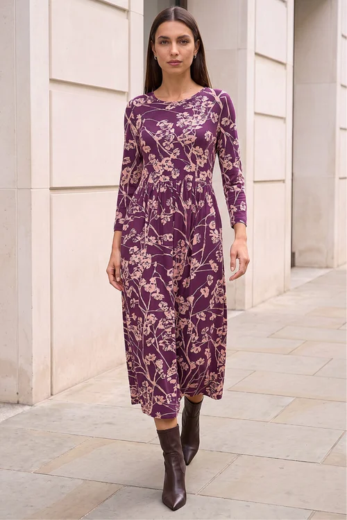Roman Purple Shadow Floral Stretch Midi Dress - 10 Image 1