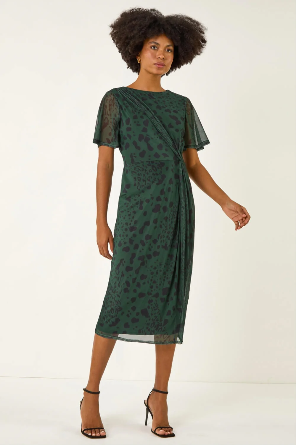 Roman Khaki Animal Print Twist Front Stretch Dress - Size 14 Clothing Image 2