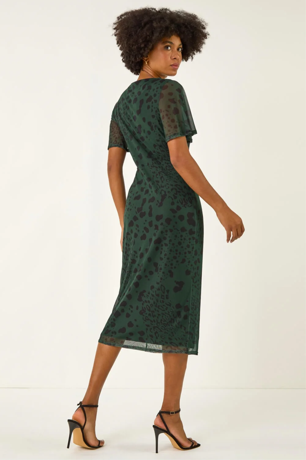 Roman Khaki Animal Print Twist Front Stretch Dress - Size 14 Clothing Image 3