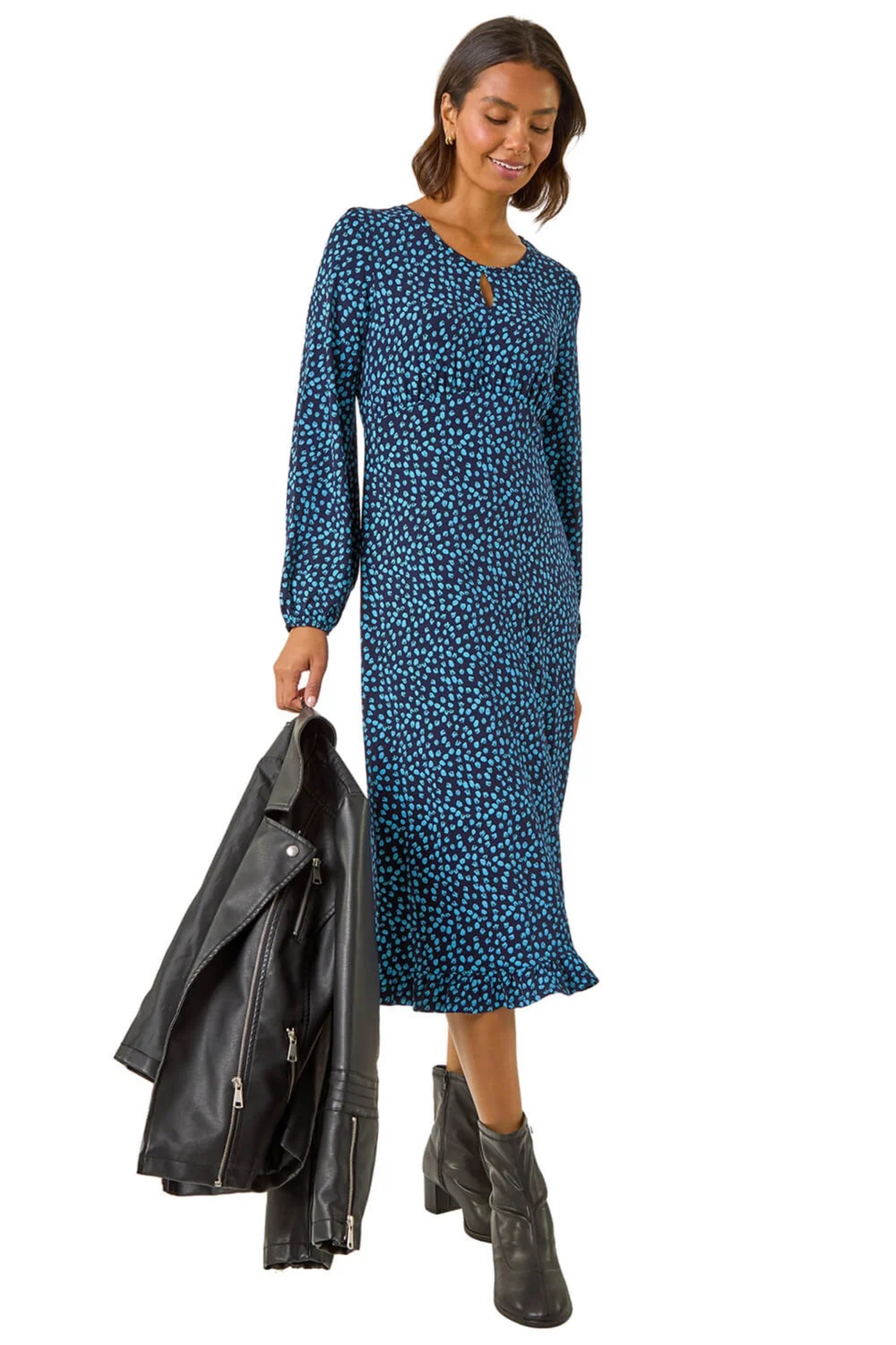 Roman Blue Spot Print Keyhole Midi Dress - 16 Image 2