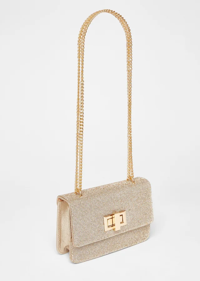 Quiz Gold Diamante Crossbody Bag