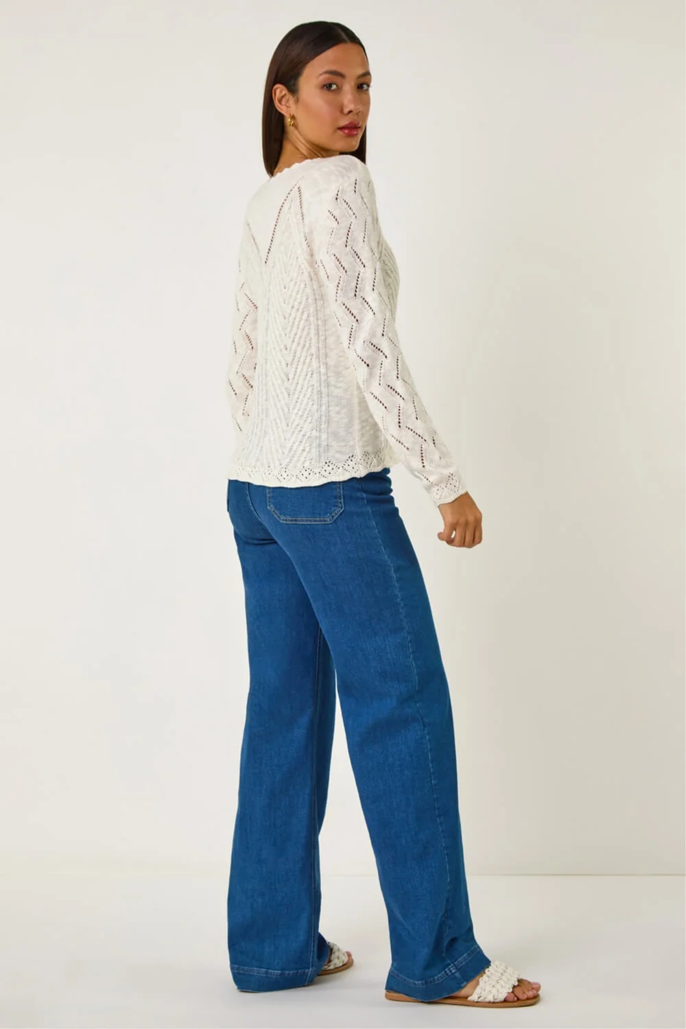 Roman Ivory Scallop V-Neck Knit Jumper - Size 12 Image 4