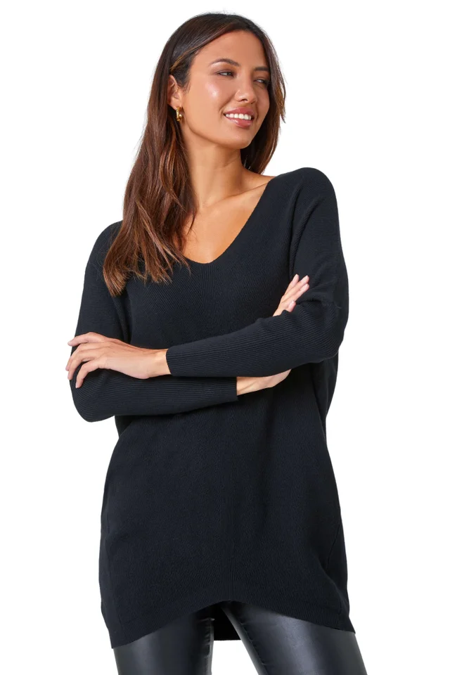 Roman Black One Size Animal Print Tie Back V-Neck Jumper