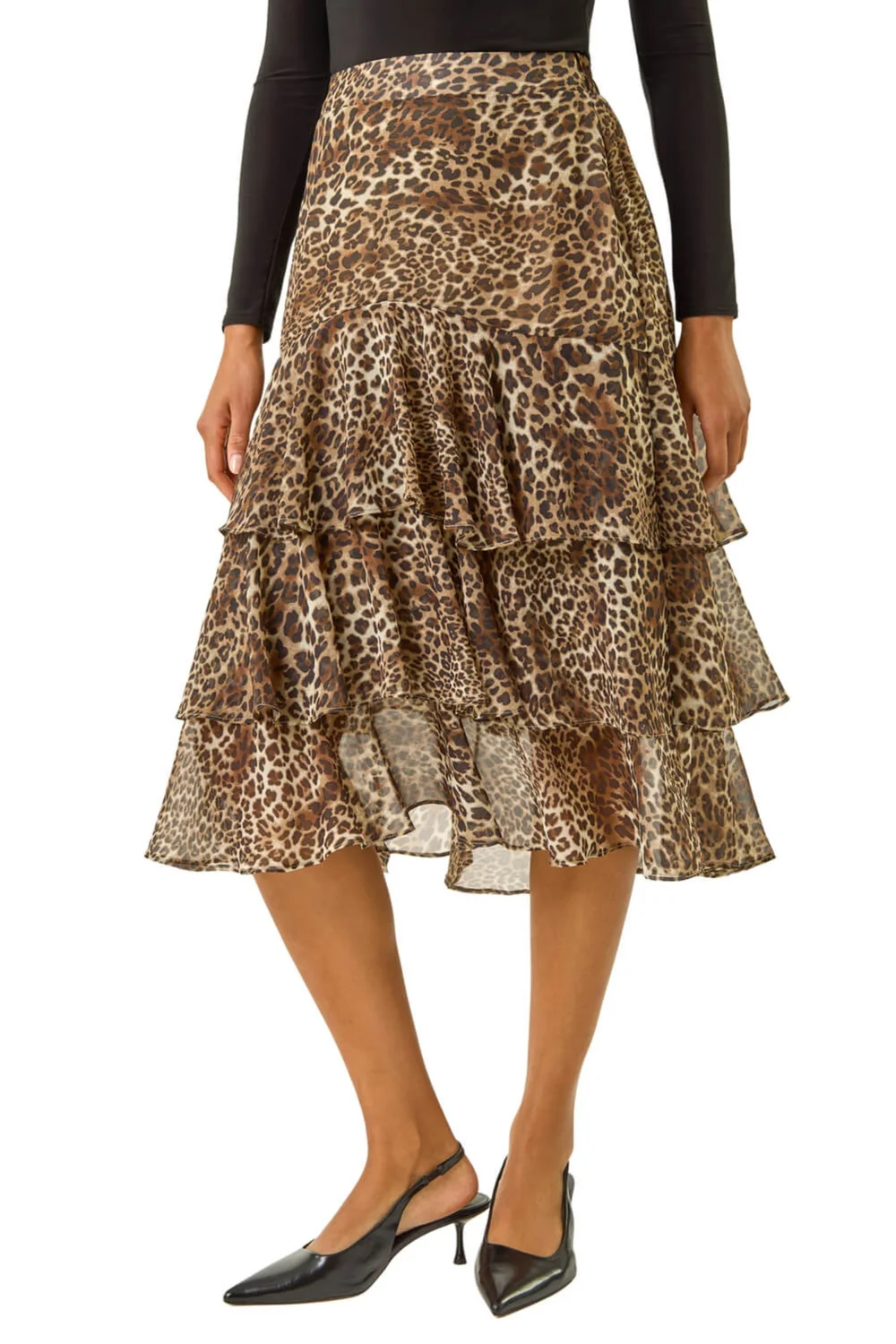 Roman Natural Animal Print Ruffled Skirt - Size 14 Clothing Image 1