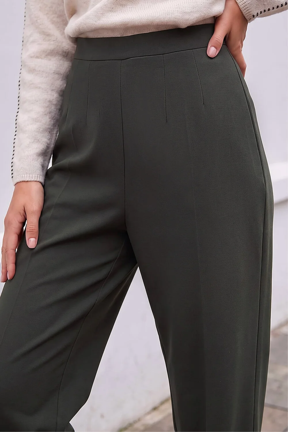 Roman Khaki Petite Straight Leg Ponte Stretch Trouser - 8 Image 4