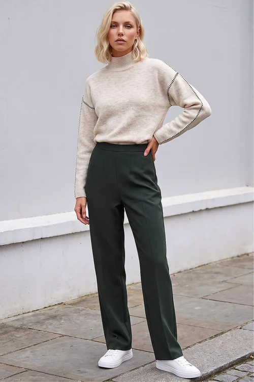 Roman Khaki Petite Straight Leg Ponte Stretch Trouser - 8 Image 2