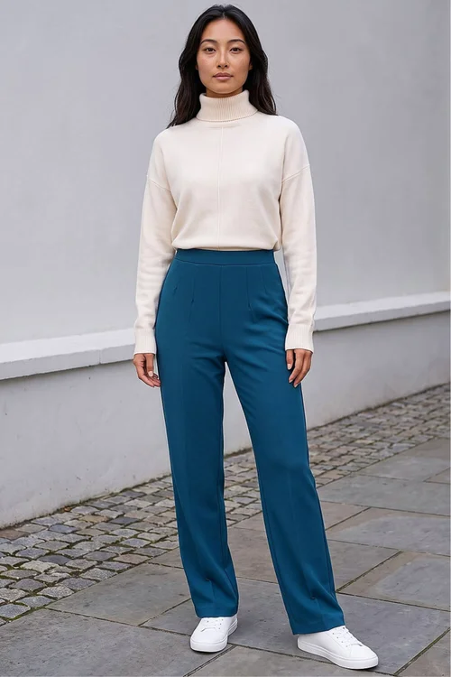 Roman Teal Petite Straight Leg Ponte Stretch Trouser - 12 Image 2