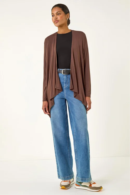 Roman Chocolate Waterfall Front Jersey Knit Cardigan - Size 18 Clothing Image 3