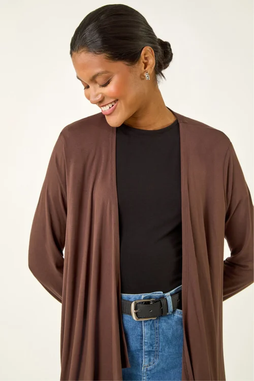 Roman Chocolate Waterfall Front Jersey Knit Cardigan - Size 18 Clothing Image 2