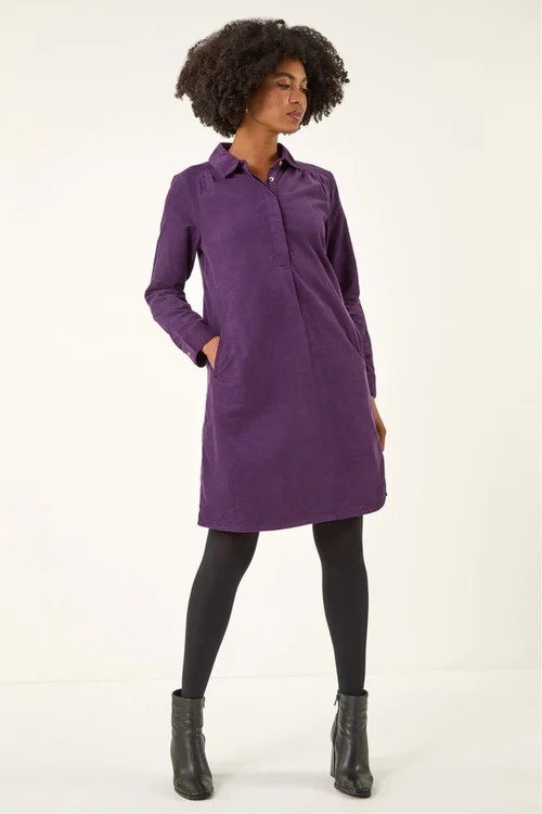 Roman Purple Corduroy Tunic Shirt Dress - 18 Image 2
