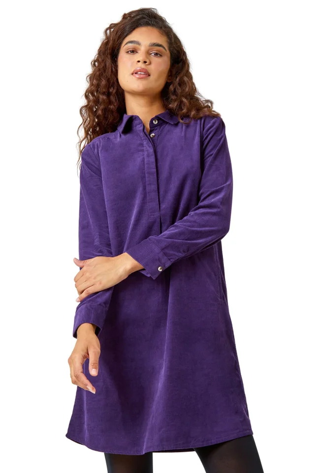 Roman Purple Corduroy Tunic Shirt Dress