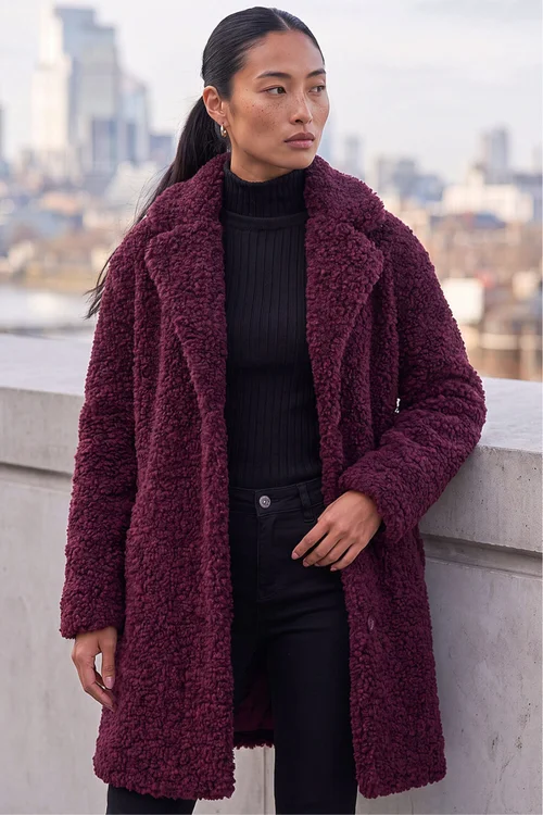 Roman Wine Petite Teddy Longline Coat - 18 Image 1