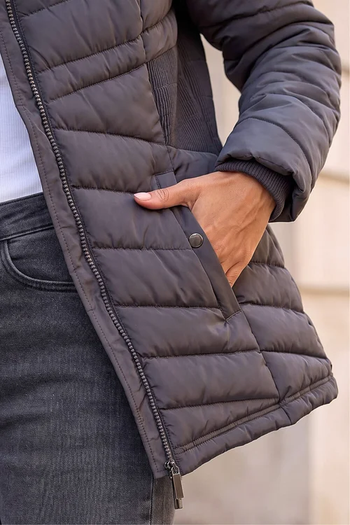 Roman Charcoal Faux Fur Hooded Quilt Coat - 14 Image 4