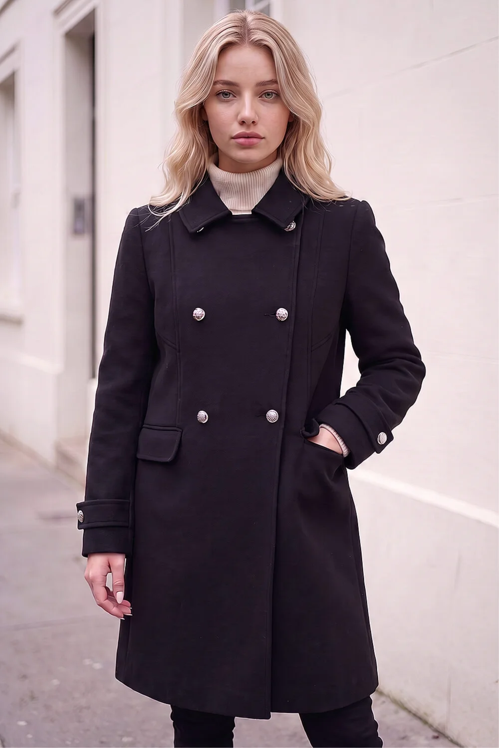 Roman Black Petite Double Breasted Military Coat - 10 Image 2