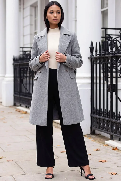 Roman Grey Petite Double Breasted Military Coat - 14 Image 3