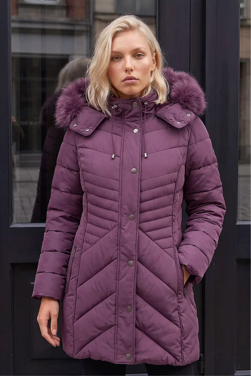 Roman Plum Petite Hooded Longline Quilted Coat - 10 Image 1