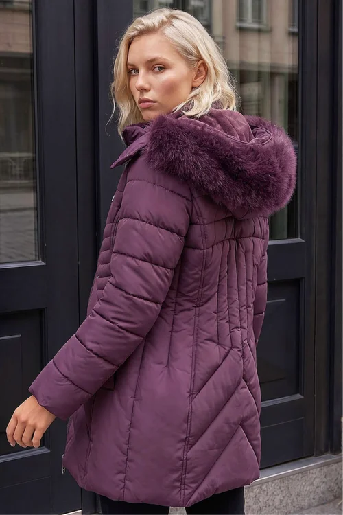 Roman Plum Petite Hooded Longline Quilted Coat - 10 Image 4