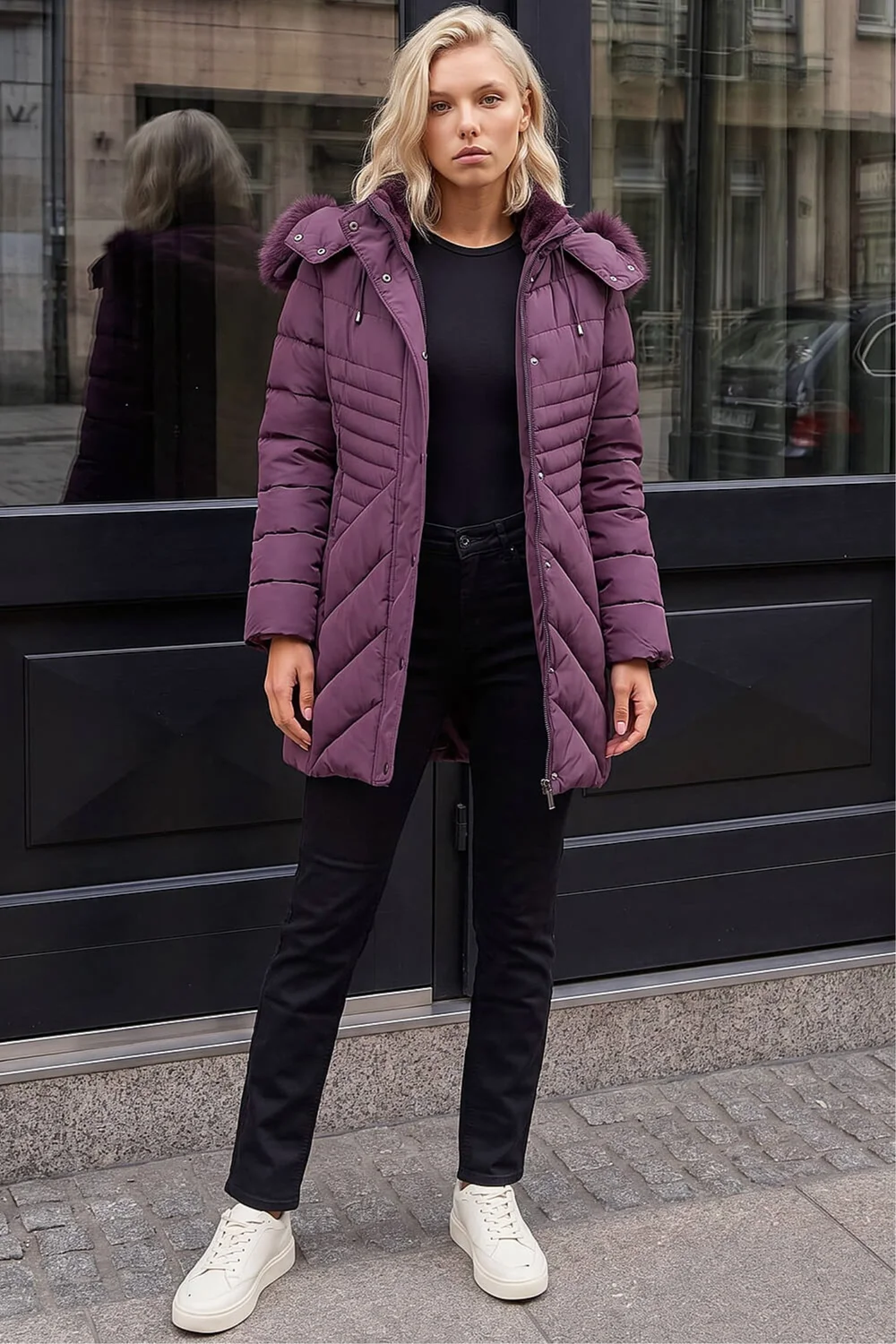Roman Plum Petite Hooded Longline Quilted Coat - 10 Image 3