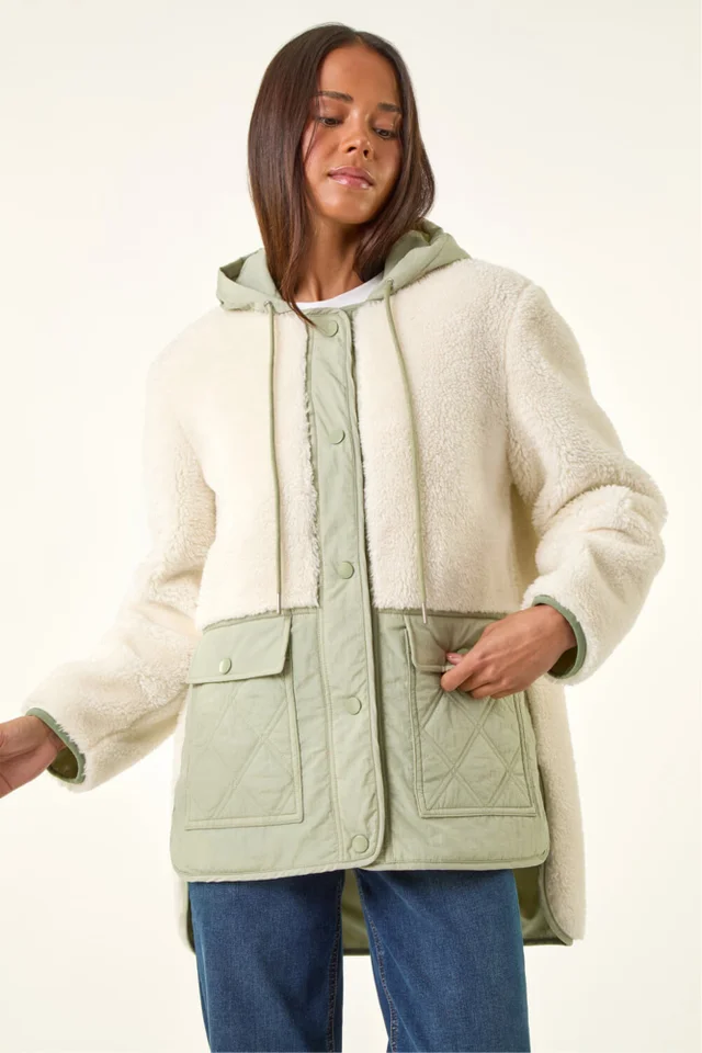 Roman Khaki Petite Borg Quilted Coat