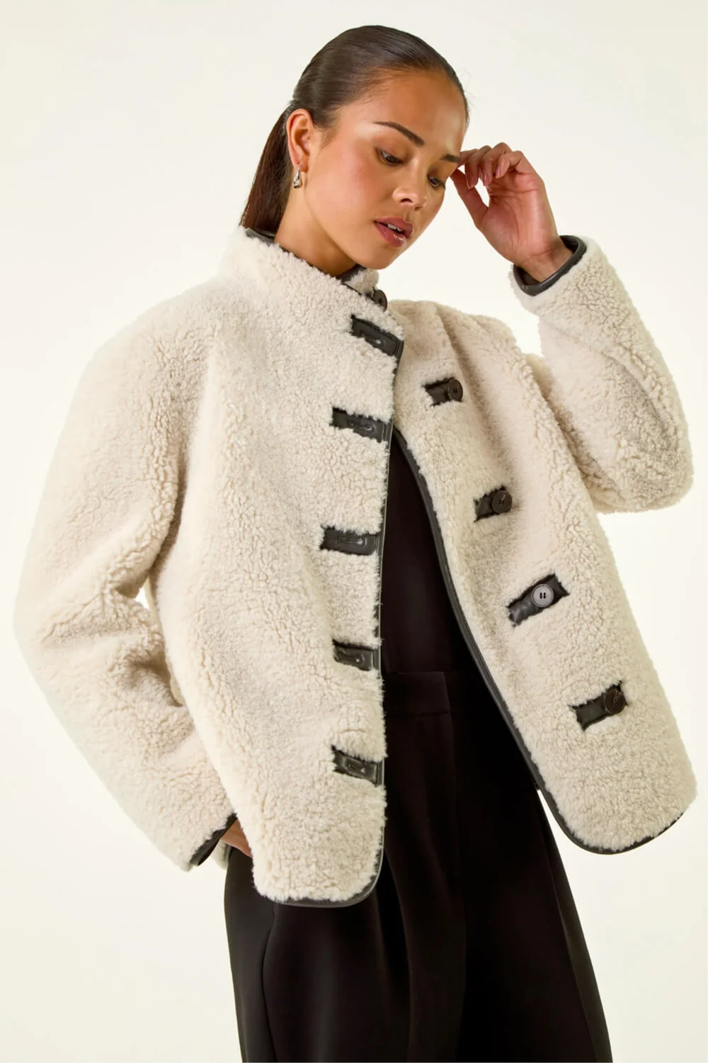 Roman Stone Petite Borg Contrast Button Coat - 18 Image 1