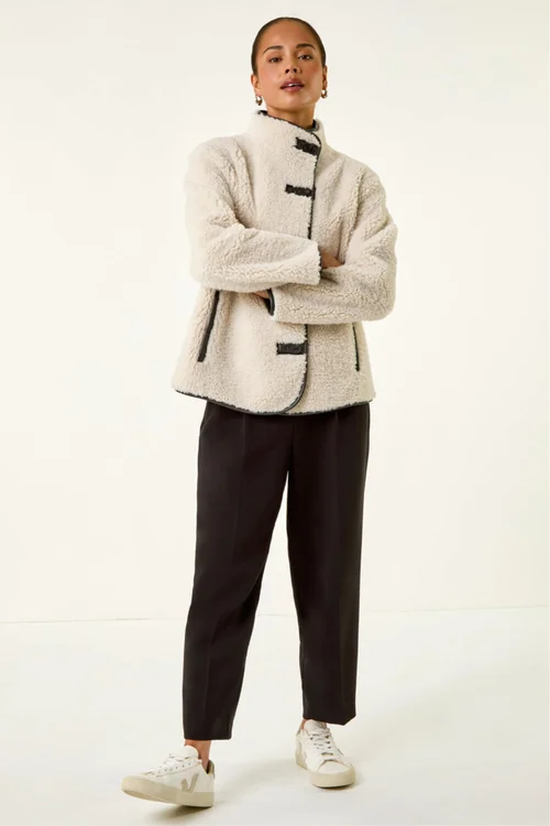 Roman Stone Petite Borg Contrast Button Coat - 18 Image 3