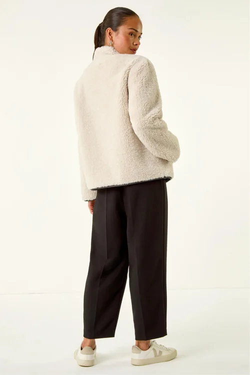 Roman Stone Petite Borg Contrast Button Coat - 18 Image 4