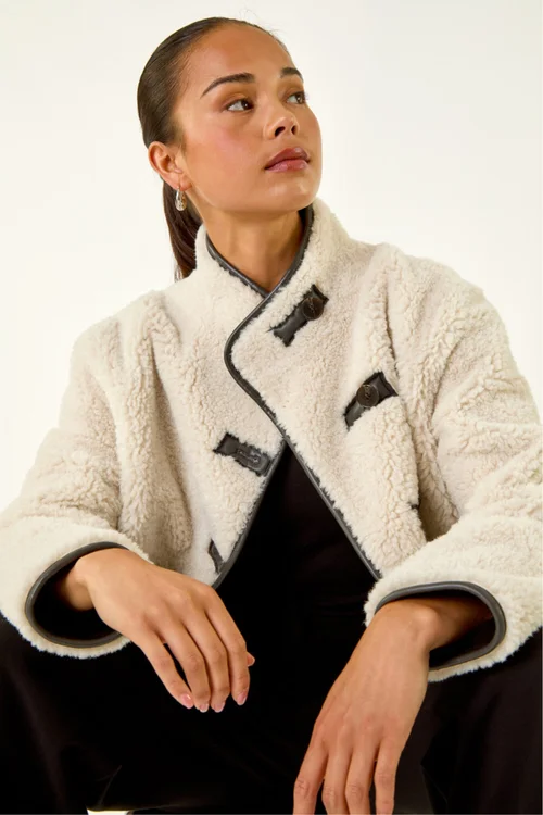 Roman Stone Petite Borg Contrast Button Coat - 18 Image 2