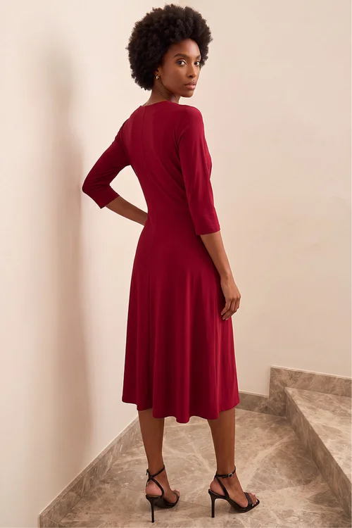 Roman Wine Stretch Crossover Midi Dress - 12 Image 3