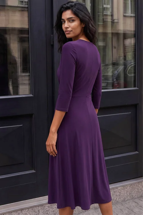Roman Purple Stretch Crossover Midi Dress - 16 Image 3