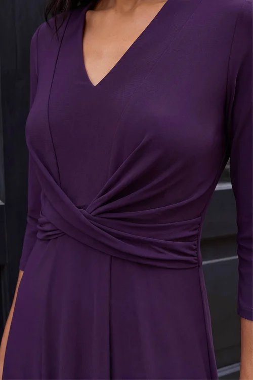 Roman Purple Stretch Crossover Midi Dress - 16 Image 4