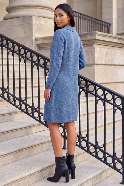 Roman Blue Petite Collared Knit Shift Dress - 8 Image 2