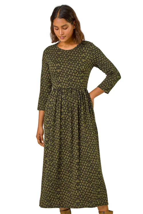 Roman Khaki Geometric Pocket Stretch Midi Dress - 16 Image 1