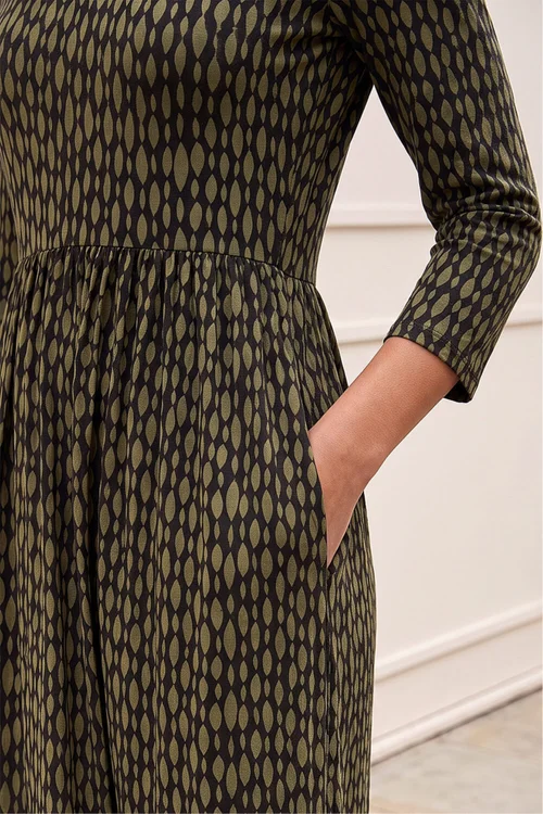 Roman Khaki Geometric Pocket Stretch Midi Dress - 16 Image 4