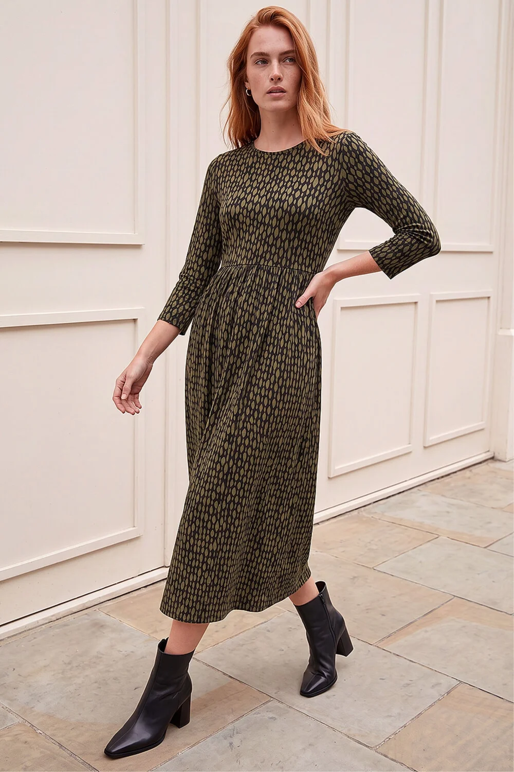 Roman Khaki Geometric Pocket Stretch Midi Dress - 16 Image 2