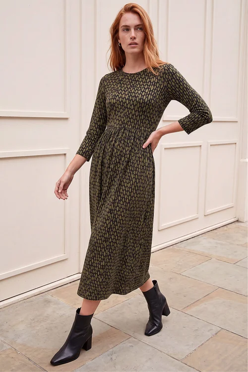 Roman Khaki Geometric Pocket Stretch Midi Dress - 16 Image 2