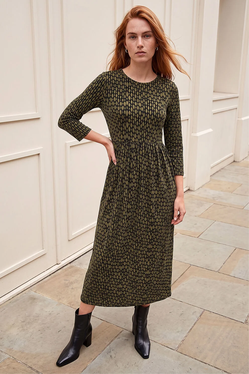 Roman Khaki Geometric Pocket Stretch Midi Dress - 16 Image 1