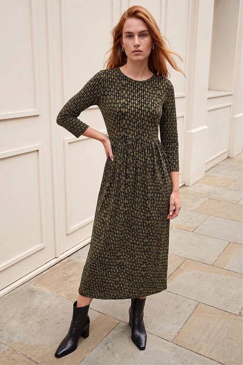 Roman Khaki Geometric Pocket Stretch Midi Dress - 16 Image 1