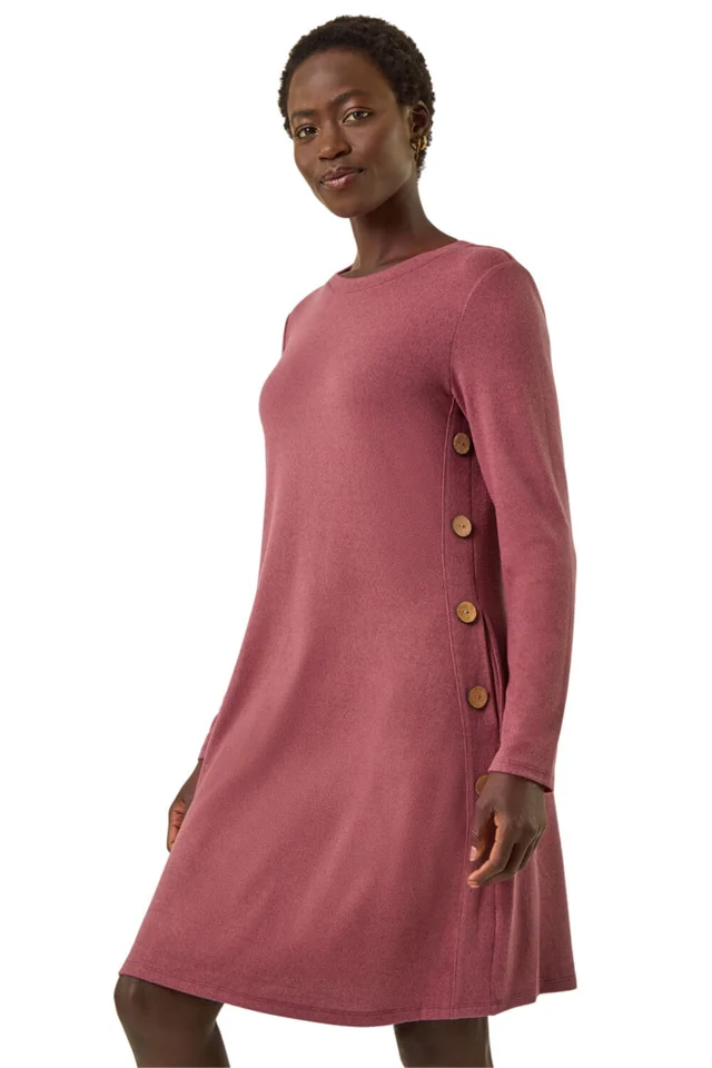 Roman Rose Side Button Detail Stretch Swing Dress