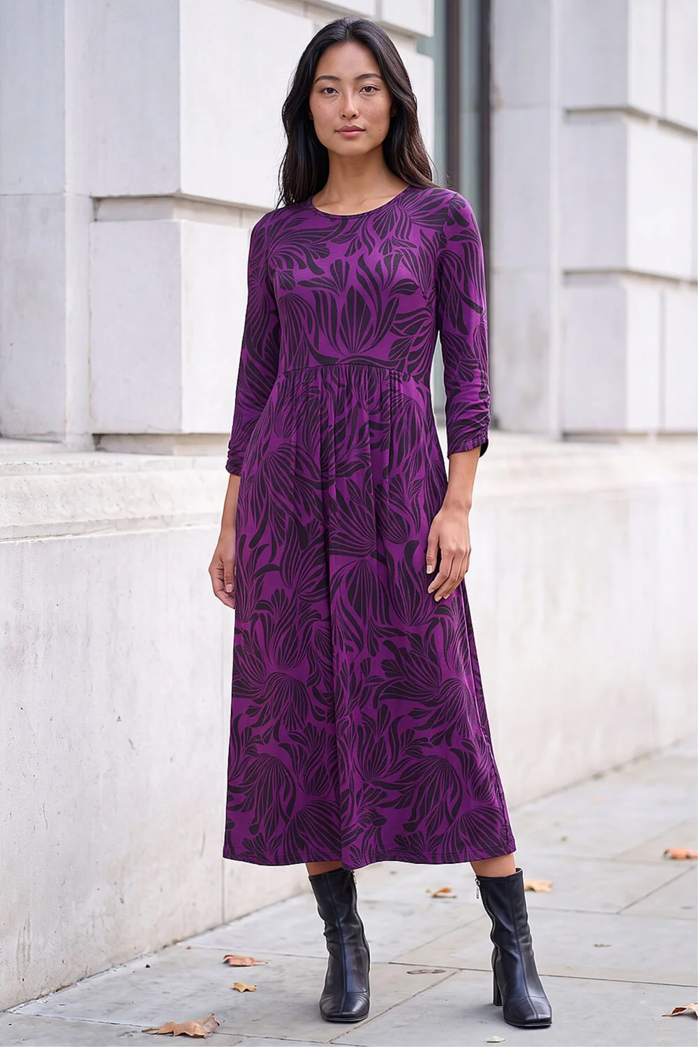 Roman Magenta Petite Swirl Print Stretch Midi Dress - 18 Image 1