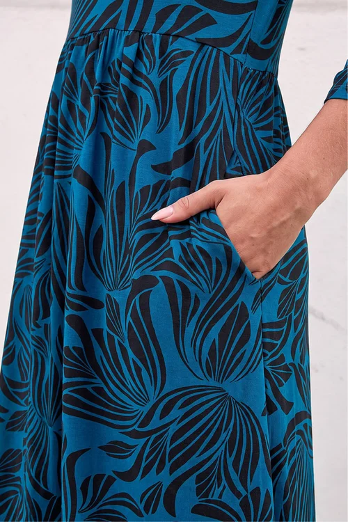 Roman Teal Petite Swirl Print Stretch Midi Dress - 12 Image 4